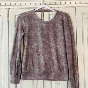 🟠NEW FINAL TOUCH Fleece Tie-Dye Plunge-Back Long Sleeve Sweater - Mocha SMALL